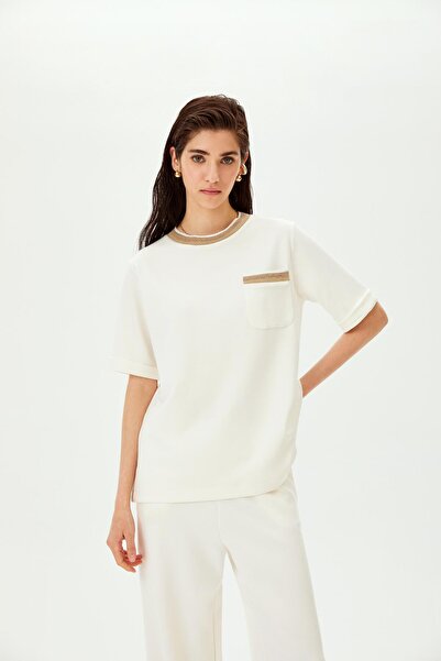 Allyco Κανονικό πλεκτό μπλουζάκι με λεπτομέρεια με ραβδώσεις