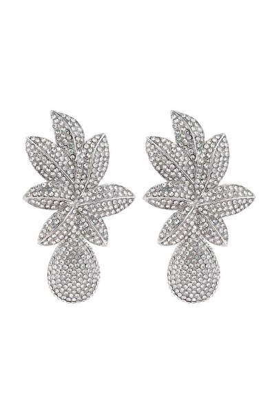 Pursehuit Silver-colored earrings, flower shape, with stones, Enevold C3