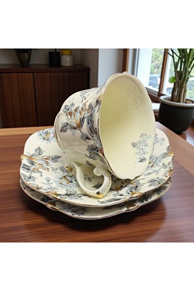 JOVY Vintage Porcelain Service 2 Cups and Saucers, GOLDEN LEAF