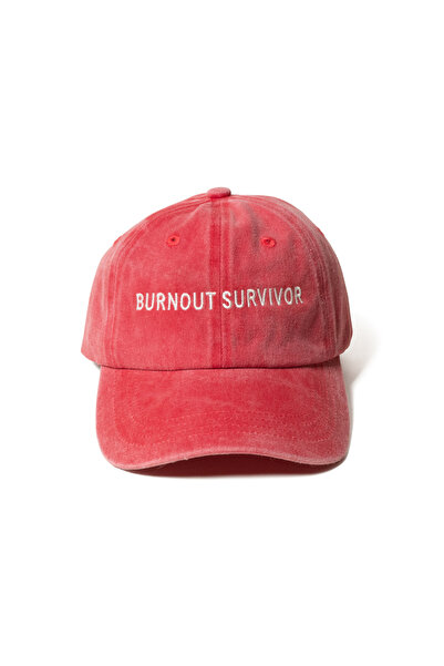 Nome Studio Red Hat with White Embroidery Vintage Style Pomegranate Flower Embroidered Hat on Antique Cotton Fabric