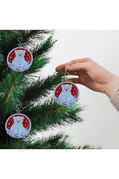 TERARYUM SEPETİM Christmas Polar Bear-Red-Pine Tree Ornament Set of 3