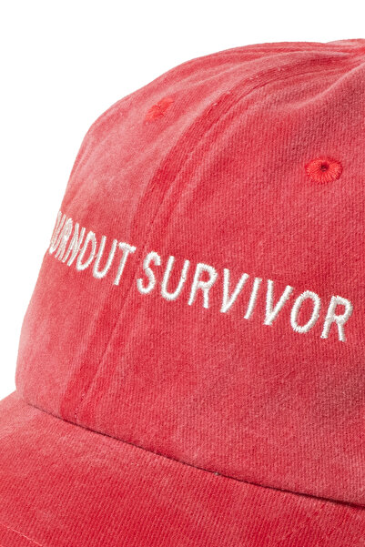 Nome Studio Red Hat with White Embroidery Vintage Style Pomegranate Flower Embroidered Hat on Antique Cotton Fabric