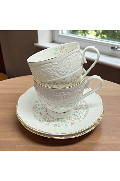 JOVY Vintage Elegance Porcelain Service, 2 Cups and Saucers, FLOWERS