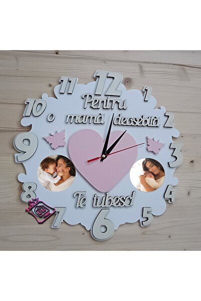 damoro Ρολόι τοίχου, εξατομικευμένο για μια ξεχωριστή μητέρα, ξύλο, λευκό/ροζ...
