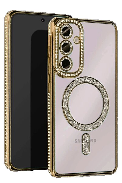 Genel Markalar Samsung Galaxy S23 Fe Joke Simli Magneticsafe Kılıf - Gold-(5796)