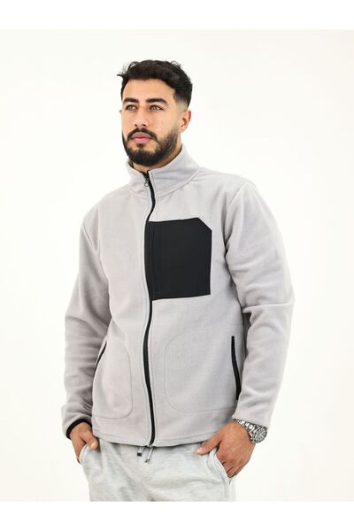 TKT Gray Fleece Jacket with 3 Pockets and Full Zipper Front Detail