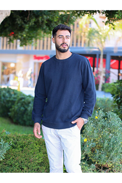 TKT Navy Blue Thessaloniki Fabric Crew Neck Sweatshirt Comfortable Fit Sleeve Hem Elastic