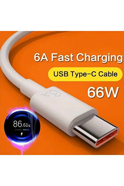 OEM Fast data and charging cable 66W, USB-A to USB-C, 6A, white-orange, 1m