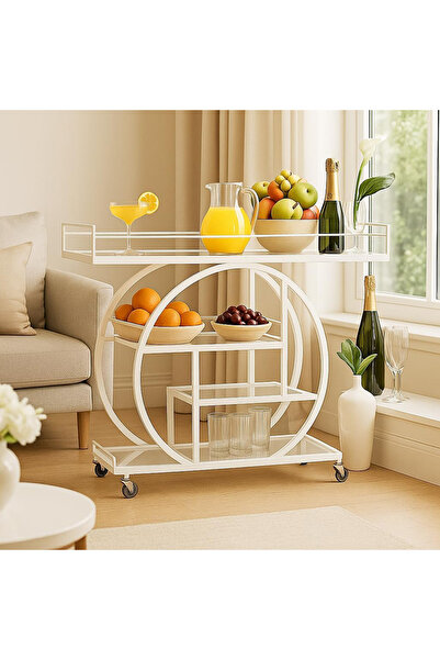 genric FFD Clear Glass Serving Cart – Modern 3-Tier Rolling Bar Cart (White, ...