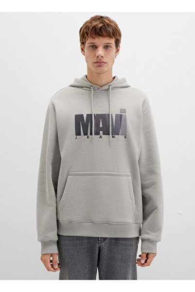 Mavi Jeans 0S10199 Logo Printed Men's Hooded Sweatshirt Beige
