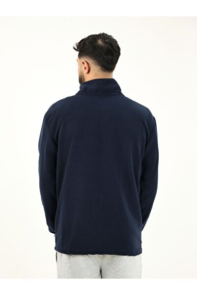 TKT Navy Blue Fleece Jacket with 3 Pockets, Full Zipper, Front Panel Detail