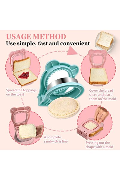 Generic Square Round Sandwich Cutter Sealer Set 2in1 Pocket Maker for Kids Lunchbox Bento Box