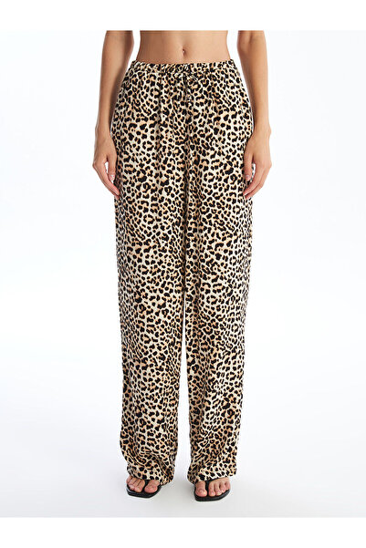 LC Waikiki Brown Elastic Waist Leopard Patterned Women's Trousers