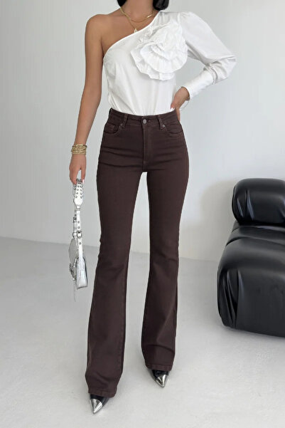 Coşkun GİYİM Women's Flared Skinny Jeans Brown 867-78