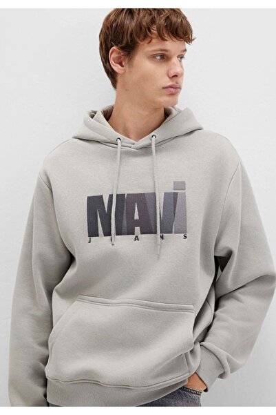 Mavi Jeans 0S10199 Logo Printed Men's Hooded Sweatshirt Beige