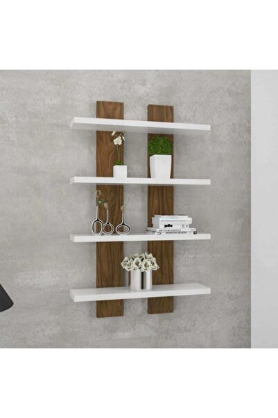 Artenova Wall shelf with 4 shelves, hanging, Nergis, white with walnut