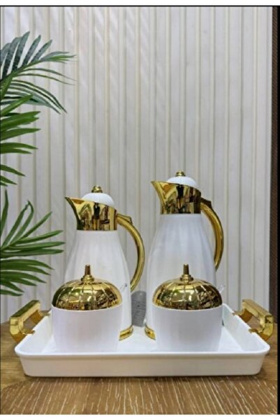 genric 5-piece hospitality thermos set, white and gold