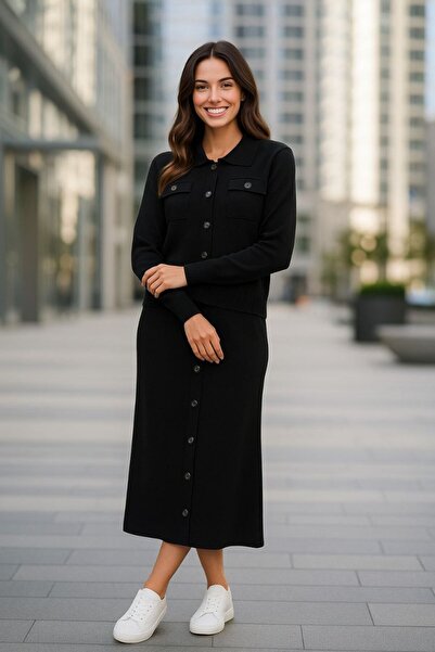 GİYSİ DÜNYASI 57 Tricot Fabric Buttoned Shirt Skirt 2-Piece Set