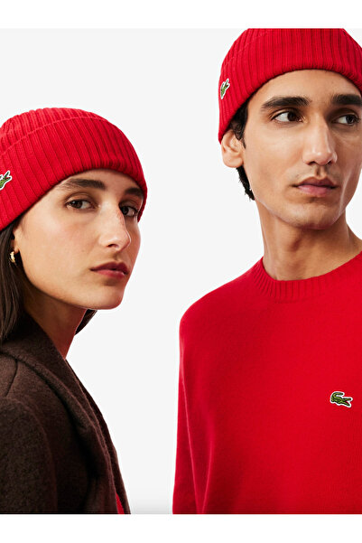 Lacoste Rib Knit Brushed Wool Beanie