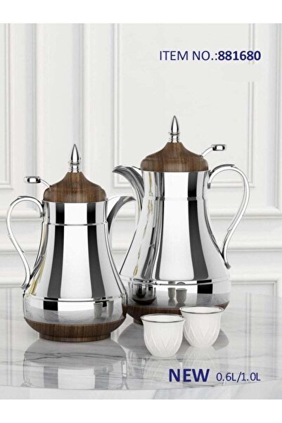 REFAN Stainless Steel Dallah - Luxury Wooden Touch, Elegant Modern Design (1 L / 0.6 L)