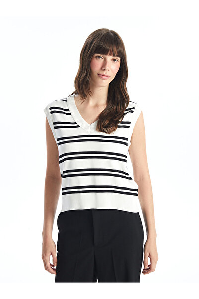 LC Waikiki Striped V-neck Women's Knitwear Sweater