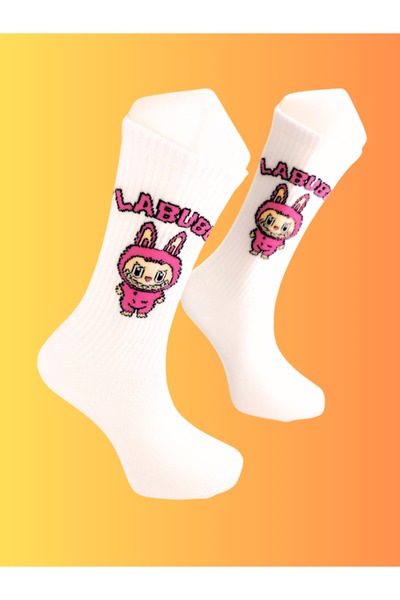 Shuttle Park Special Series Happy Colorful Labubu Patterned Socks Fun Comfortable Stylish Design Style Socks Combed Cotton White Socks