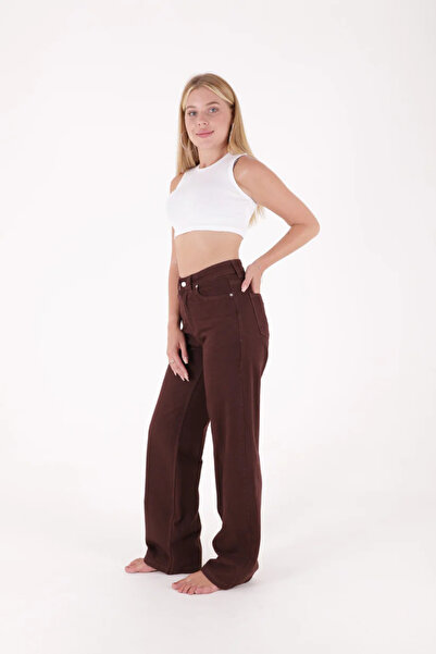 Coşkun GİYİM Women's Wide Leg Relax Jeans Brown 718-78