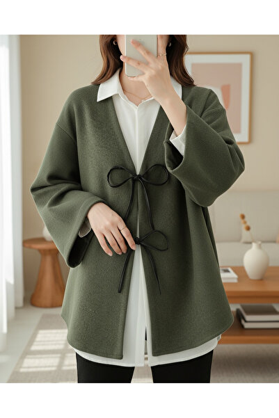 MissRunin Önü Bağcıklı Oval Kesim Kaşe Kimono