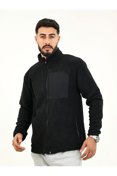 TKT Black Fleece Jacket with 3 Pockets, Full Zipper, Front Panel Detail