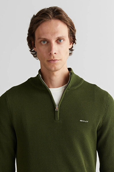 Gant Men's Khaki Regular Fit Half Zip Knitwear
