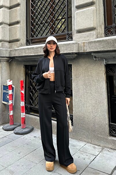 New Now Modal Fabric Zippered Cardigan, Elastic Waist Trousers Set