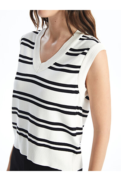 LC Waikiki Striped V-neck Women's Knitwear Sweater