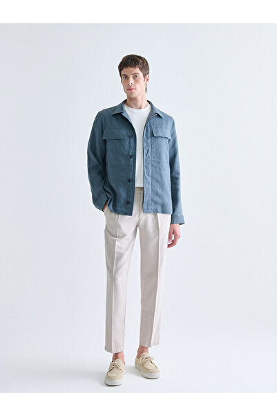 LC Waikiki Petrol Standard Fit Shirt Collar Linen Men's Coat