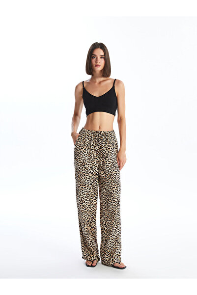 LC Waikiki Brown Elastic Waist Leopard Patterned Women's Trousers