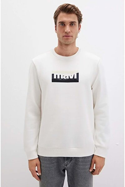 Mavi 0S10203 Logo Printed Men's Hooded Sweatshirt White