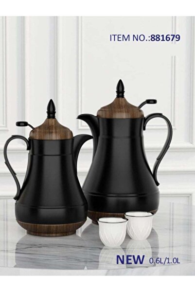 REFAN Luxury Stainless Steel Dallah - Black with Wooden Touch (1 L / 0.6 L)