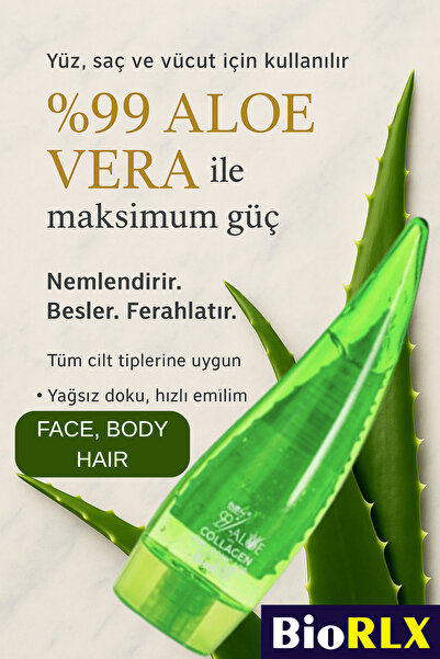 BioRLX %99 Aloe Vera Jeli, Kolajen Ve Hyaluronik Asit 50ml 1+1 HEDİYE(2ADET)