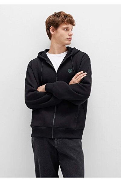 Mavi 066979 Seal Logo Embroidered Jacket Hooded Zipper Men's Sweatshirt Black