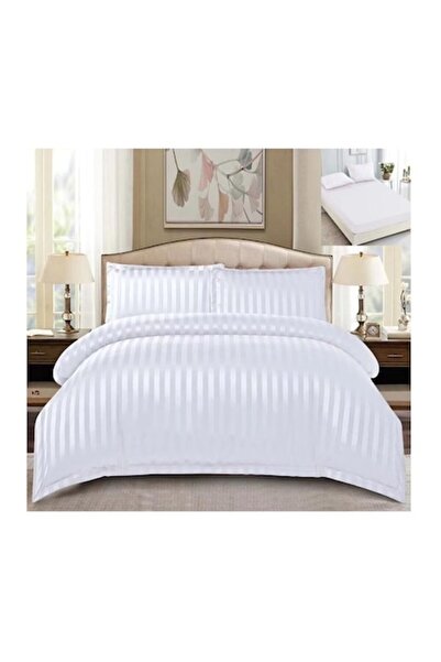 OEM 4-piece damask bed linen set for double bed, fitted sheet 180x200 cm, white