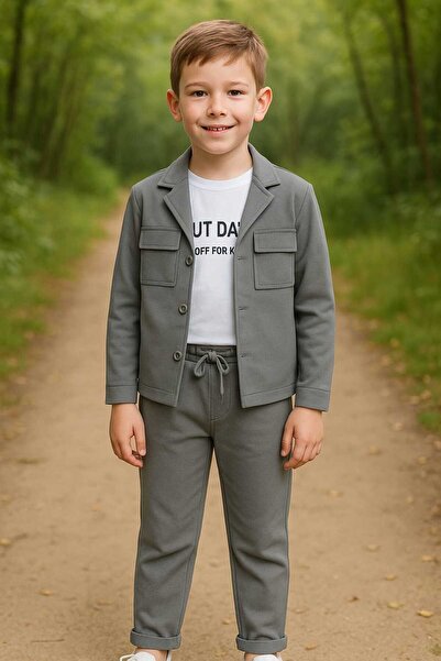 BARKOD KİDS 770-11-25 سترة قميص للأولاد مع جيوب ومجموعة تي شيرت “DON'T DISTUR...