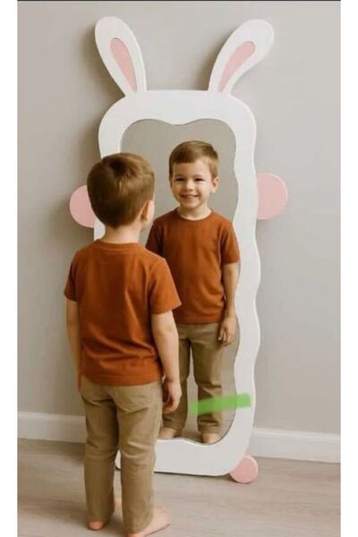 SİSİ TAVŞAN FİGÜRLÜ ÖZEL TASARIM ÇOCUK ODASI AHŞAP BOY AYNASI (EL YAPIMI)