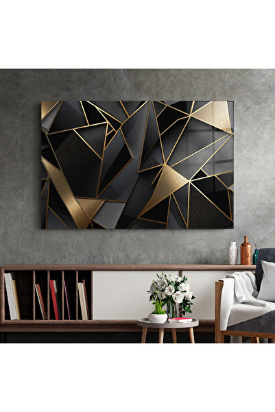 Arthub Glass Painting, Bedroom and Living Room, Abstract with Lines, Abstract Golden Art