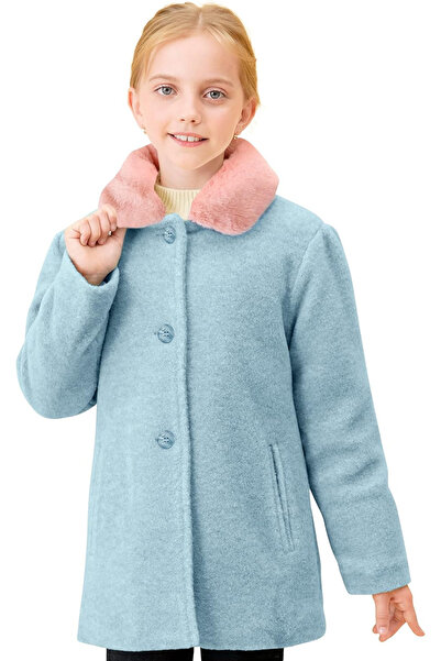 OEM Casual coat for girls, fur lined, with collar and buttons, blue/pink 4 years