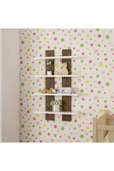 Artenova Wall shelf with 4 shelves, hanging, Nergis, white with walnut