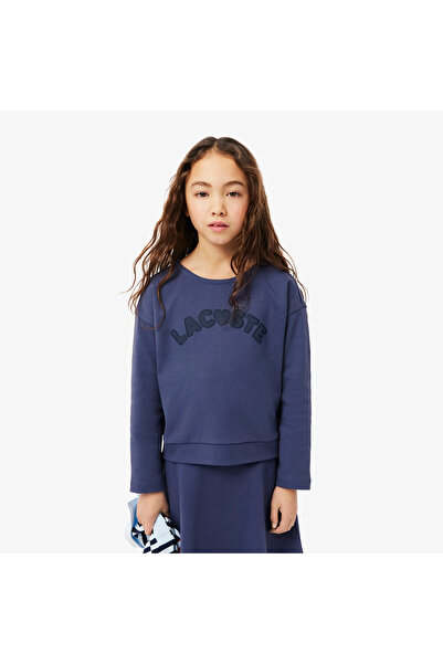 Lacoste Kız Çocuk Uzun Kollu Bisiklet Yaka Baskılı Mor T-Shirt