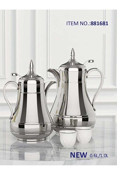 REFAN Luxury Stainless Steel Dallah - Shiny Silver, Elegant Modern Design (1 L / 0.6 L)