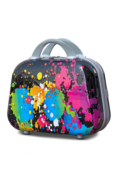 ZAAPPY حقيبة سفر خفيفة الوزن بغطاء صلب مطبوع رشة طلاء مقاس 14 بوصة، مزودة بقف...