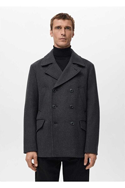 MANGO Man Kruvaze kısa yün palto