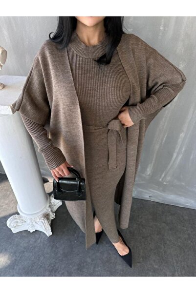 GİYSİ DÜNYASI 57 Triko Fabric Vest Long Sleeve Dress 2 Piece Set