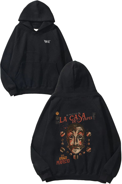 THEWERT La Casa De Papel Design Back Printed Black Hooded Sweatshirt